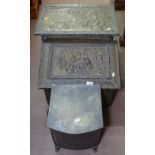 2 Victorian embossed brass coal boxes, and another (3)