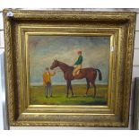 Modern oil on canvas, racehorse and jockey, 16" x 18"