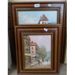 Burnett, a set of 3 oil on canvases, Continental street scenes, framed