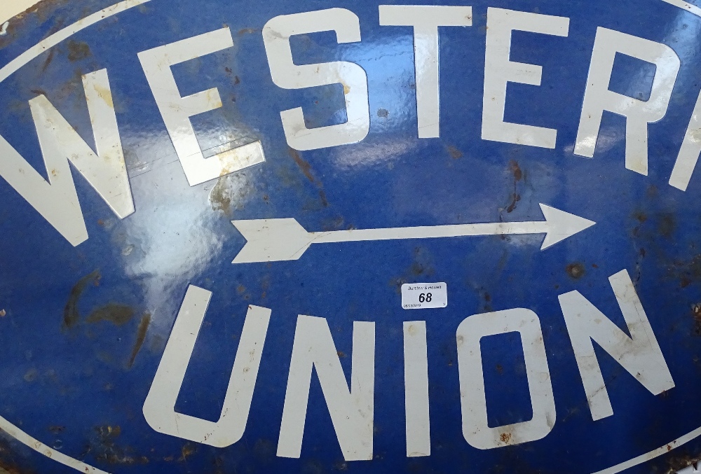 An Antique Western Union oval enamel advertising sign, 33" across - Image 2 of 2