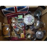 Decorative boxes, silver plate items, clutch bag, costume jewellery etc