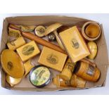 A collection of Mauchlin ware and Tartanware souvenir items