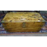 A 19th century brass-bound camphor wood blanket chest, W86cm, H38cm, D40cm