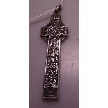 An Alexander Ritchie embossed Iona silver cross, length 7" excluding bale