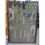 A large framed batik, wedding ceremony, and another (2)