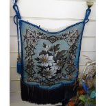 A Victorian beadwork embroidered screen with tassel edge, overall height 23"