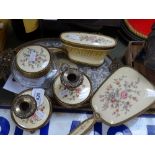 A Vintage dressing table set, with petit point panels