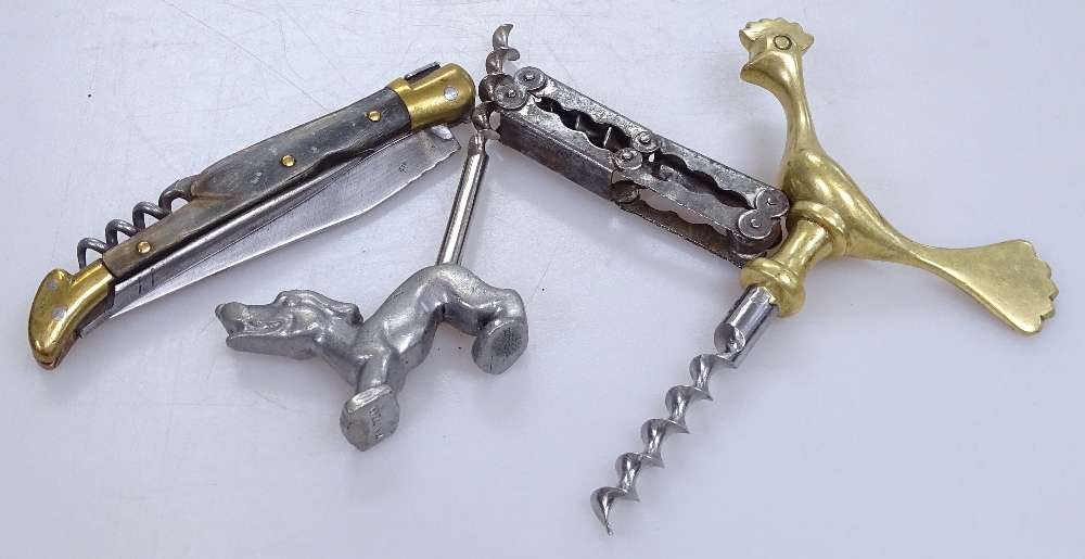 A horn and brass novelty penknife / corkscrew, and 3 other novelty corkscrews (4)