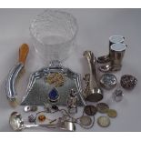 A small collection of plated items, a silver pendant and chain, cufflinks etc