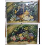 L Hadden, pair of oils on canvas, circa 1900, still life fruit and flowers, signed, 16" x 24",
