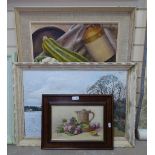 Joan Roden, oil on canvas, still life, and 2 other oil on boards by different hands