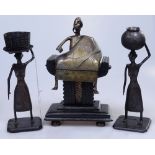 3 African metal figures, tallest 8"