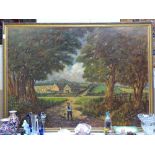 John Eatock, large oil on board, Lambley's Lane Worthing, 1986, 40" x 57", framed