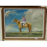 D J Pearce, oil on board, racehorse and jockey, 11" x 15"