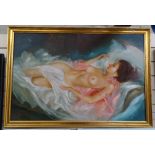 M T Lim, oil on canvas, nude study, gilt-framed