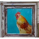 Clive Fredriksson, oil on board, cockerel, 15" x 15"