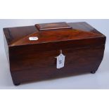 A 19th century rosewood and marquetry inlaid tea caddy, length 12"