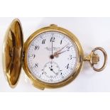 An 18ct gold full hunter side-wind National Watch Co Chronograph quarter repeat pocket watch, with
