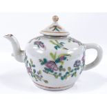 An Antique Chinese porcelain teapot, hand painted enamel floral decoration, height 10cm