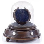 A Victorian walnut pocket watch stand, with domed glass cover, diameter 14cm, height 14cm