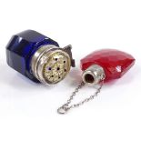 2 miniature Antique Bristol blue and red facet-cut glass smelling salt jars, with unmarked tops,