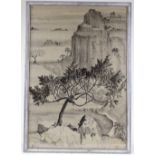 Early 20th century Chinese School, watercolour / charcoal, extensive landscape, 30" x 21", framed