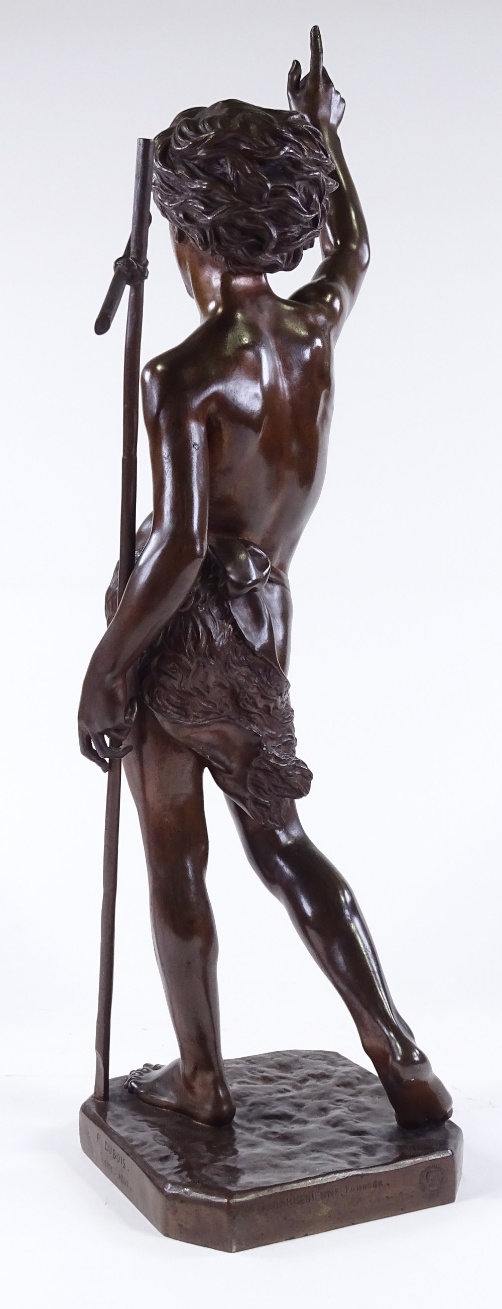 Paul Dubois (1829 - 1905), bronze sculpture, John The Baptist, signed on base, dated 1861, height - Image 3 of 7