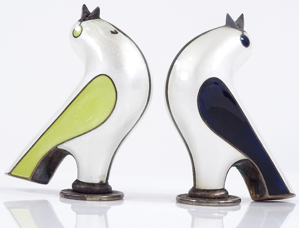 Danish silver and enamel novelty bird cruets, by J Tostrup, stamped 925S, height 6.4cm