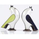 Danish silver and enamel novelty bird cruets, by J Tostrup, stamped 925S, height 6.4cm