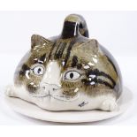 Mike Hinton (ex Winstanley), ceramic cat design dish and cover, diameter 15cm, height 9cm