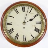 A 19th century mahogany-cased 8-day dial wall clock, painted dial with brass single fusee chain-