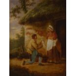 18th century oil on wood panel, the fishermen's catch, unsigned, 14" x 10", framed