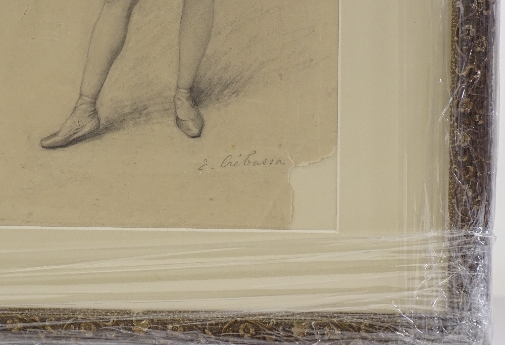 Eduard Crebassa (1822 - 1882), pencil drawing, ballet dancer, 16" x 9", framed - Image 3 of 4