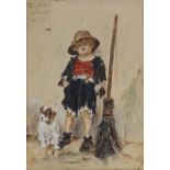 Watercolour, circa 1900, young street urchin with dog, signed with monogram, 10" x 7", framed