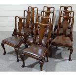 A set of 10 walnut dining chairs with carved cabriole legs and hoof feet