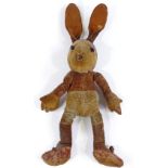 A Vintage velvet soft toy bunny rabbit, height 34cm