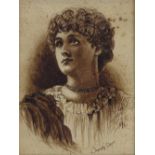 A 19th century pen and ink portrait of the actress Dorothy Dene, signed with monogram, inscribed
