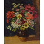 Mid-20th century British School, oil on canvas, still life flowers, signed with monogram, 21" x 17",
