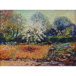 Matt Bruce (1915 -2000), oil on board, impressionist garden scene, 12" x 16", framed