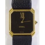 An 18ct gold L.U. Chopard Gabel Mechanical wrist watch, square black dial with 17 jewel movement,