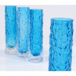 4 Whitefriars Textured Bark finger vases by Geoffrey Baxter, in Kingfisher blue, height 14.5cm