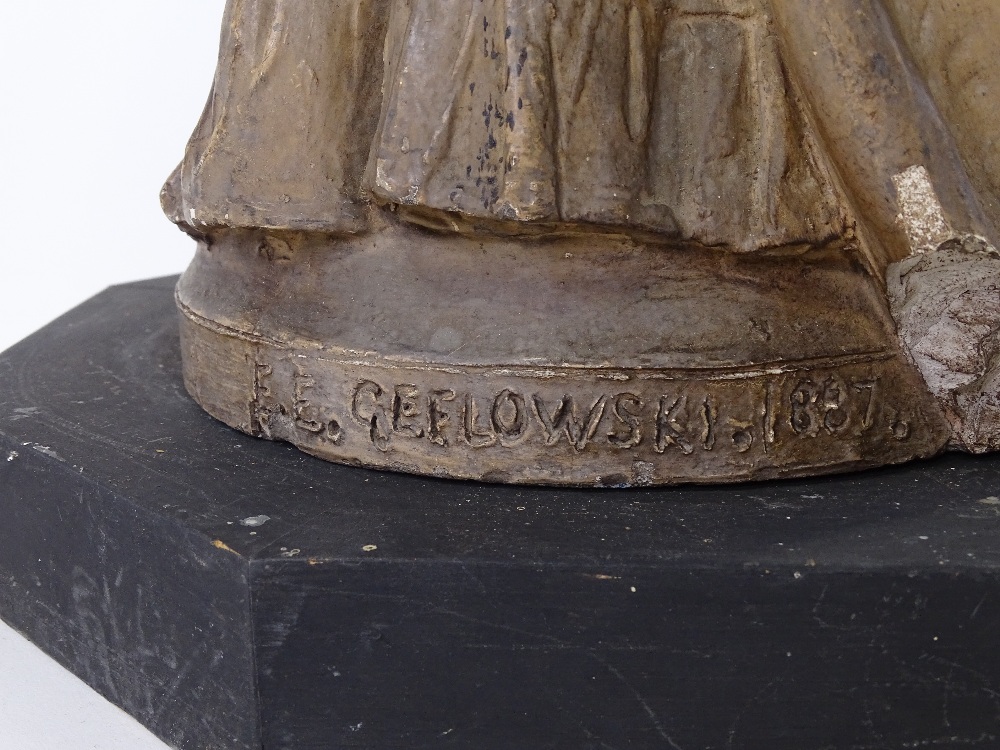 E Geflowski, painted plaster sculpture of Queen Victoria, incised signature dated 1887, height - Image 4 of 4