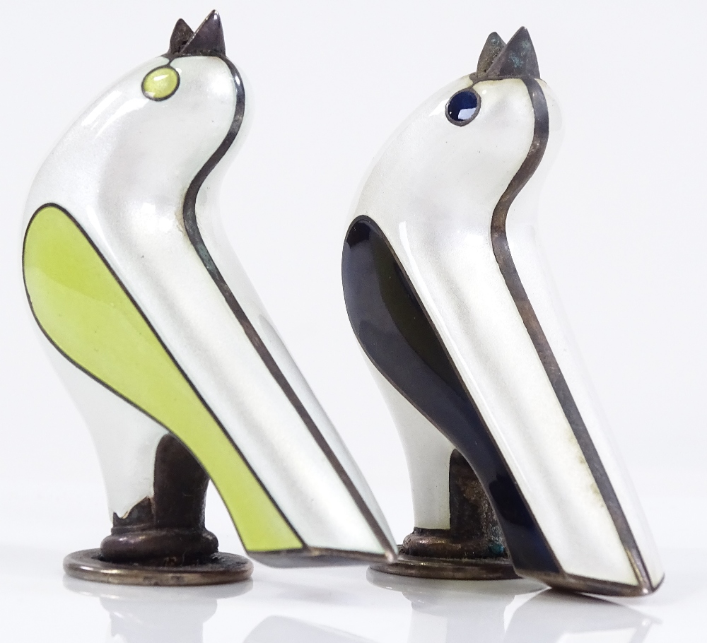 Danish silver and enamel novelty bird cruets, by J Tostrup, stamped 925S, height 6.4cm - Image 2 of 3