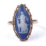 A Victorian 15ct gold Wedgwood Jasperware marquise-shaped ring, setting height 19.9mm, size K, 2.2g