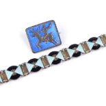 A Norwegian Art Deco style silver-gilt enamel bracelet, stamped Norge, length 175mm, together with a