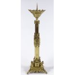 A 19th century gilt-brass Gothic design pricket candle stand, overall height 55cm