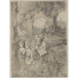 Edgar Degas (1834 - 1917), etching, Danseuses dans la coulisse, 1877, plate size 5.5" x 4", framed