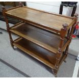 A Victorian oak 3-tier buffet with turned and fluted supports, length 4'4"