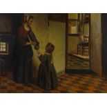 18th / 19th century oil on canvas, Dutch interior scene, unsigned, 26" x 23", framed