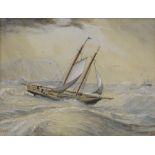 A pair of watercolours, circa 1900, marine scenes, signed with monograms, 10" x 13", framed